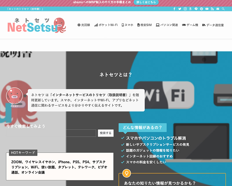トレジャー賞受賞サイト「ネトセツ」のキャプチャー画像