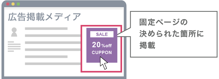 クリック課金広告、純広告 固定ページの決められた箇所に掲載